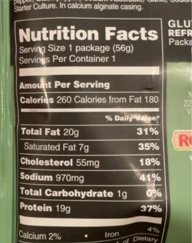 Salami sticks classic mild nutrition facts table