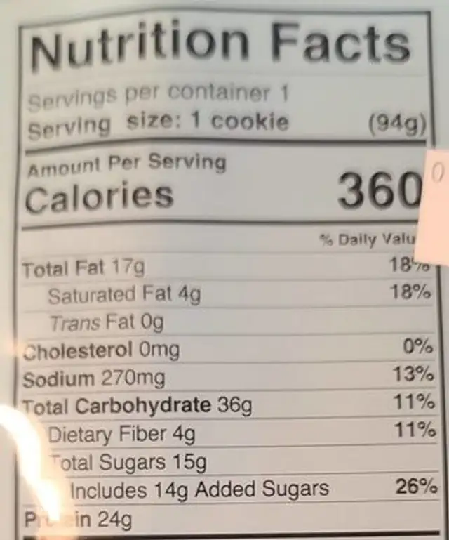 Double chocolate protein cookie nutrition facts table