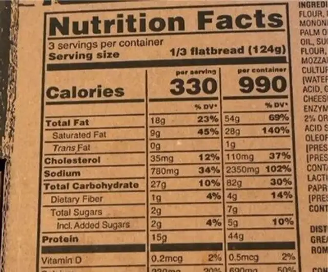 Pepporoni mozzarella flatbread nutrition facts table