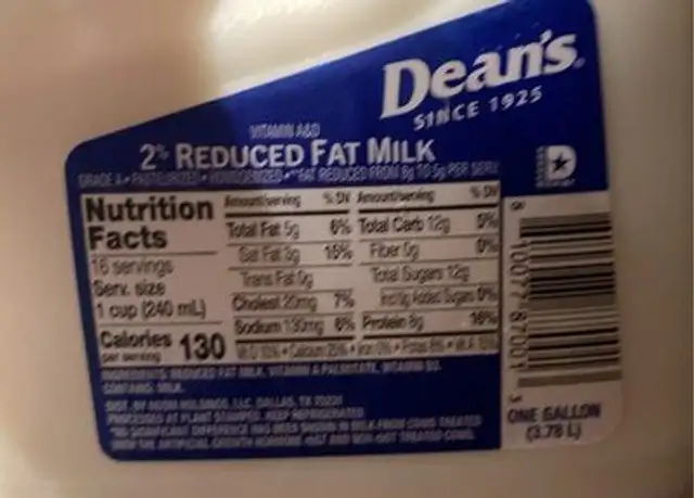 2% Reduced fat milk