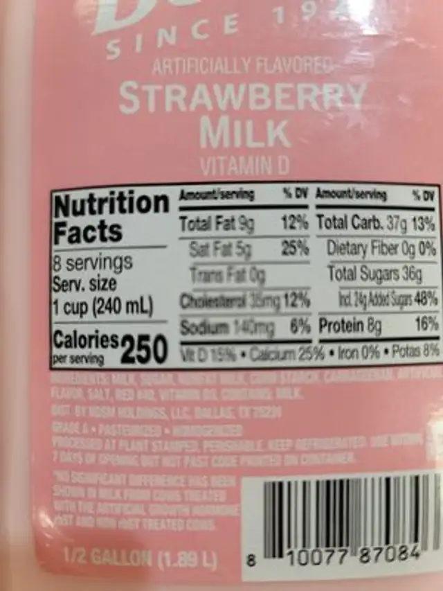 Stawberry Milk ingredients label