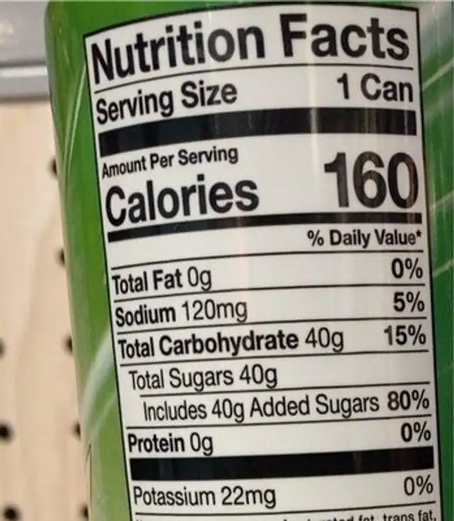 Sparkling Soda Lemon Lime Flavored nutrition facts table