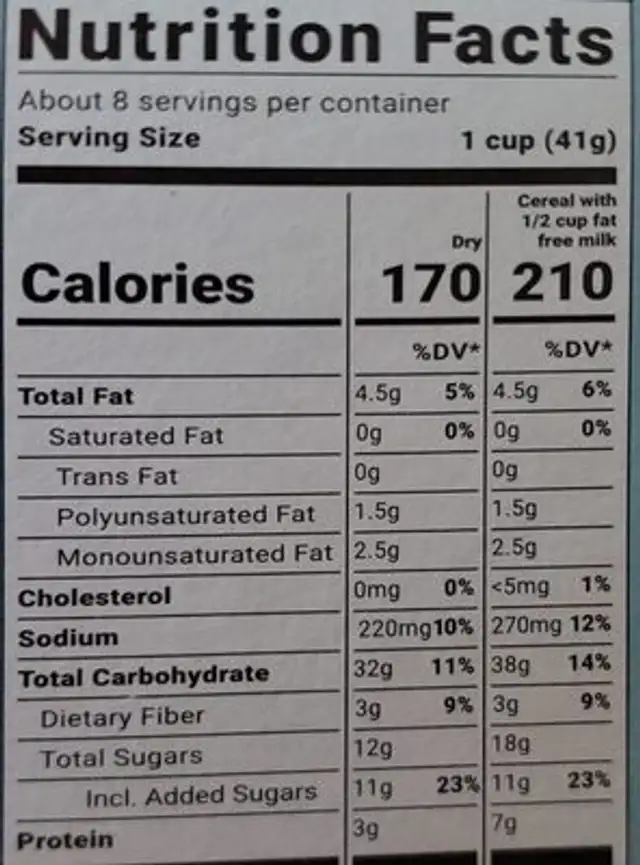 Powdered Toast Man Crunch Cereal nutrition facts table
