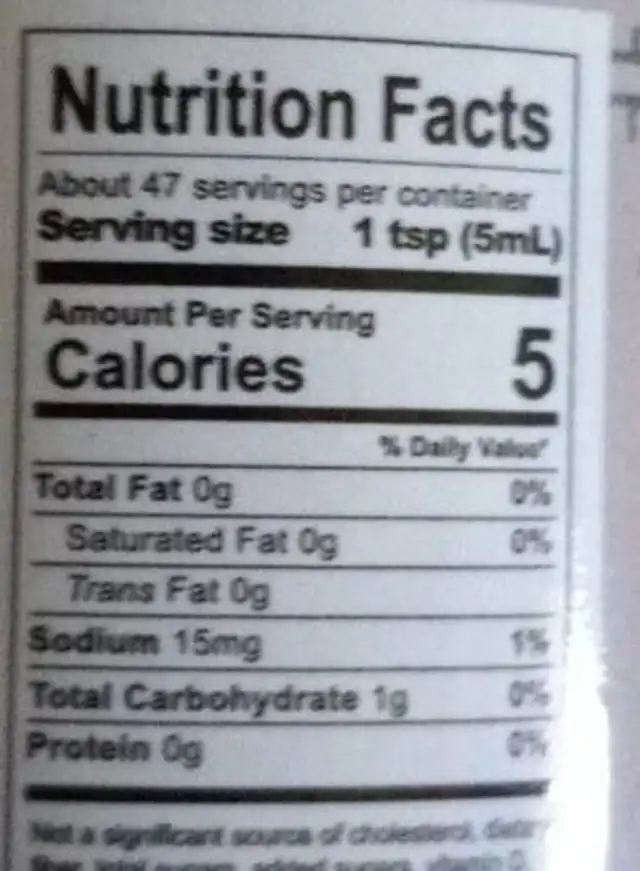 Dragon hot sauce nutrition facts table