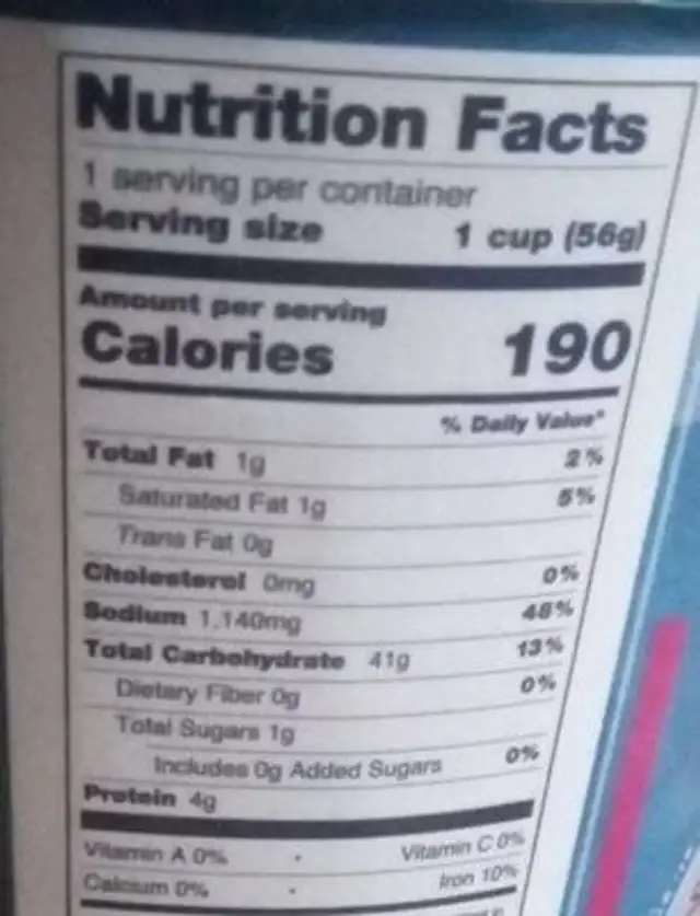 Electric blue ramen nutrition facts table