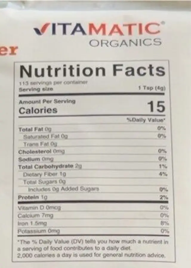 Organic fenugreek powder nutrition facts table