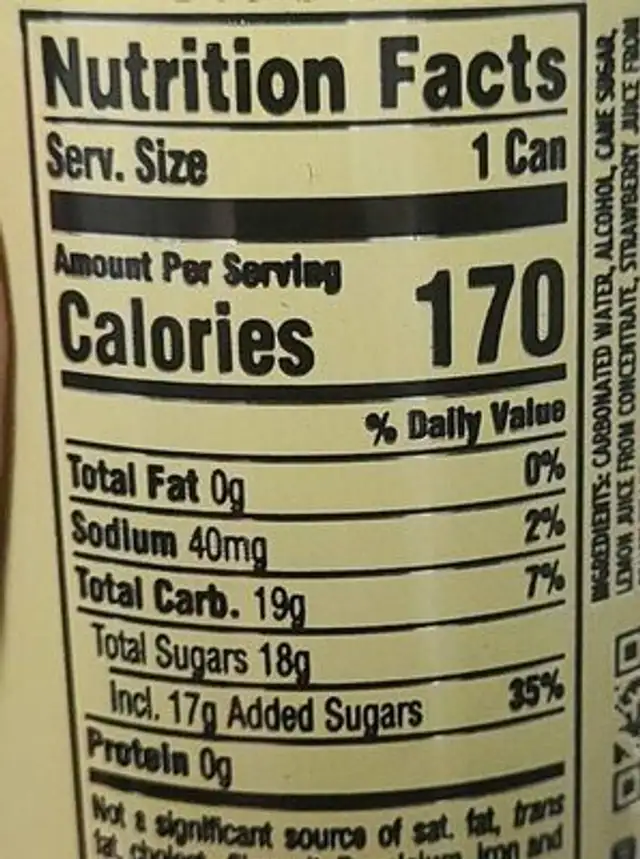 Simply Spiked Strawberry Lemonade nutrition facts table