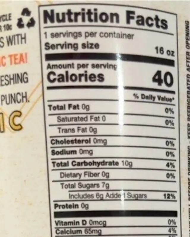 Turmeric tea nutrition facts table