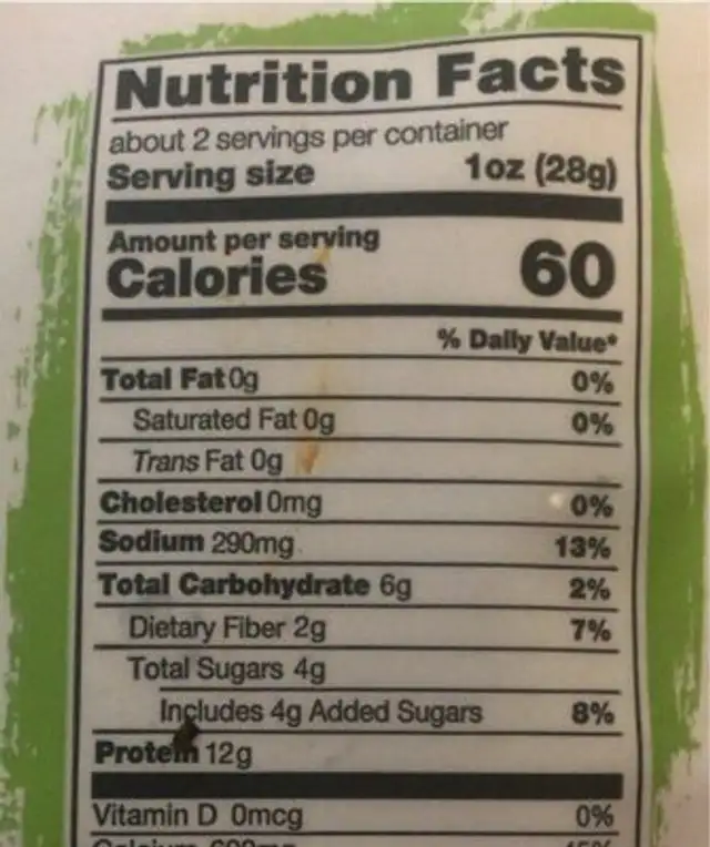 Plant based Jalapeño nutrition facts table