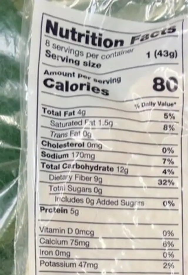 Fiesta Fit Low Carb Wraps Plain nutrition facts table