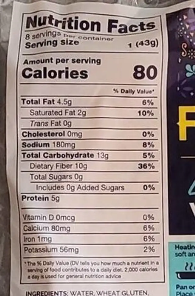 FIESTA FIT low carb wraps nutrition facts table