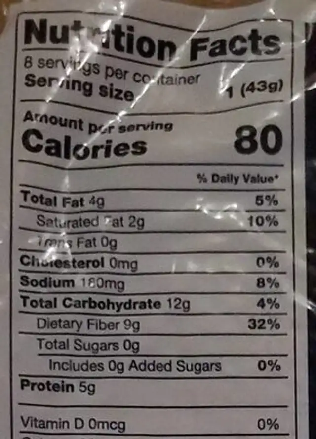 Italian herb low carp wraps nutrition facts table
