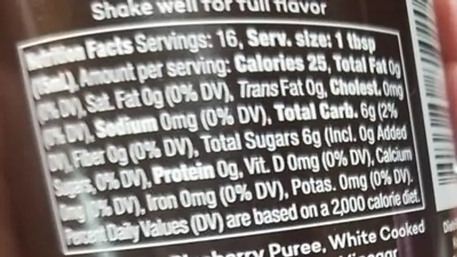 Crushed blueberry vinegar nutrition facts table