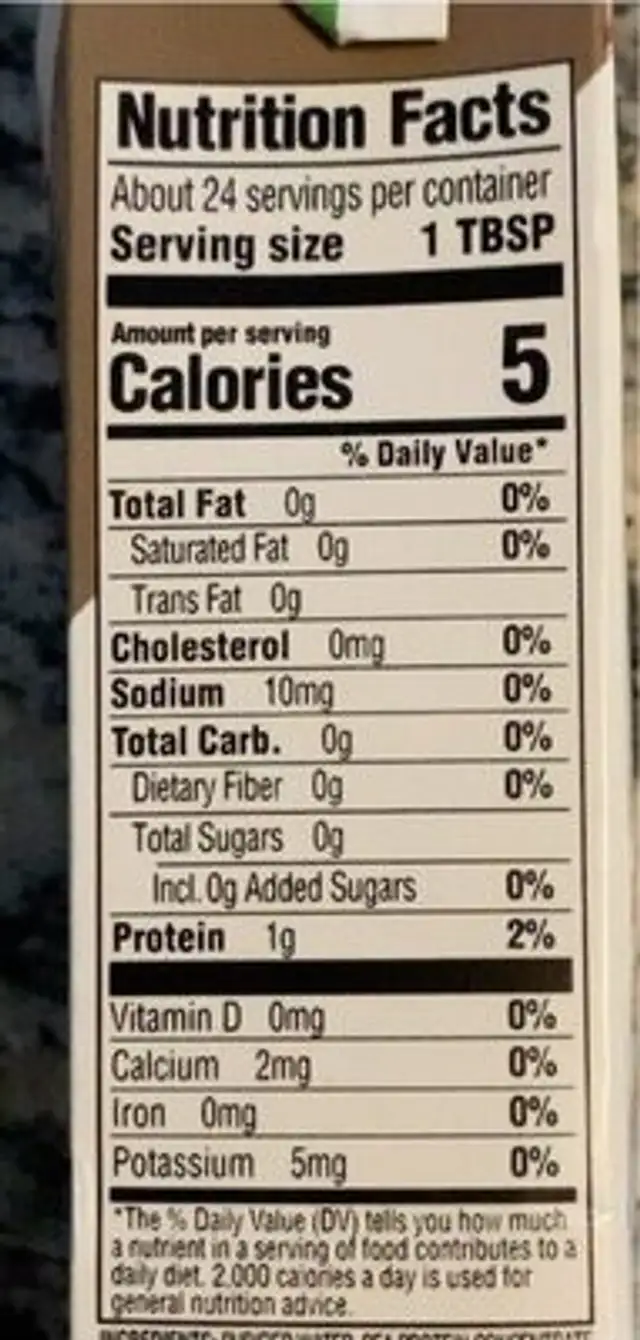 Super Creamer nutrition facts table
