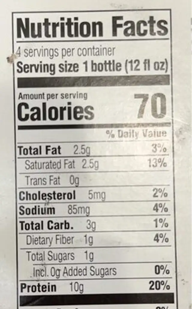Vanilla latte nutrition facts table
