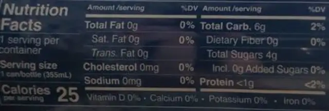 Sorta pop tangerine nutrition facts table