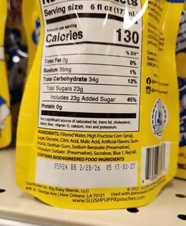 Slush Puppie ingredients label