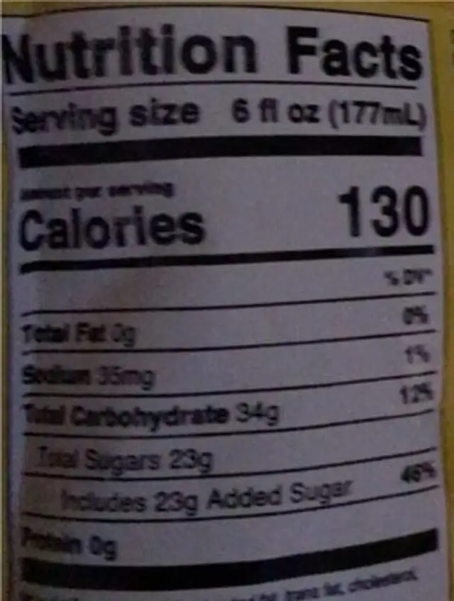 Slush puppie nutrition facts table
