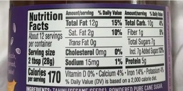 Chocolate Tahini nutrition facts table