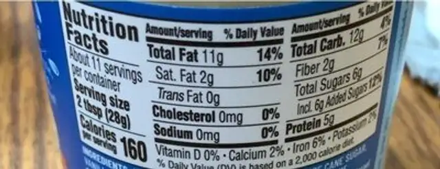 Vanilla bean tahini nutrition facts table