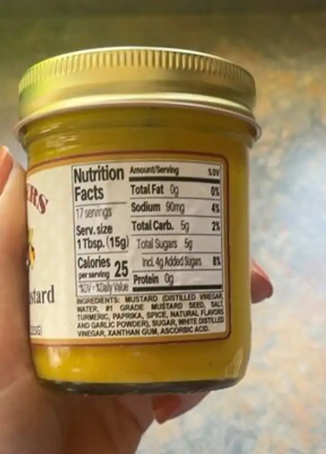 Sweet mustard nutrition facts table