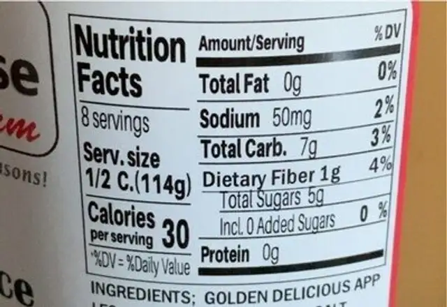 No sugar apple sauce nutrition facts table