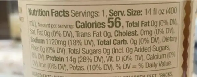 Bone broth nutrition facts table