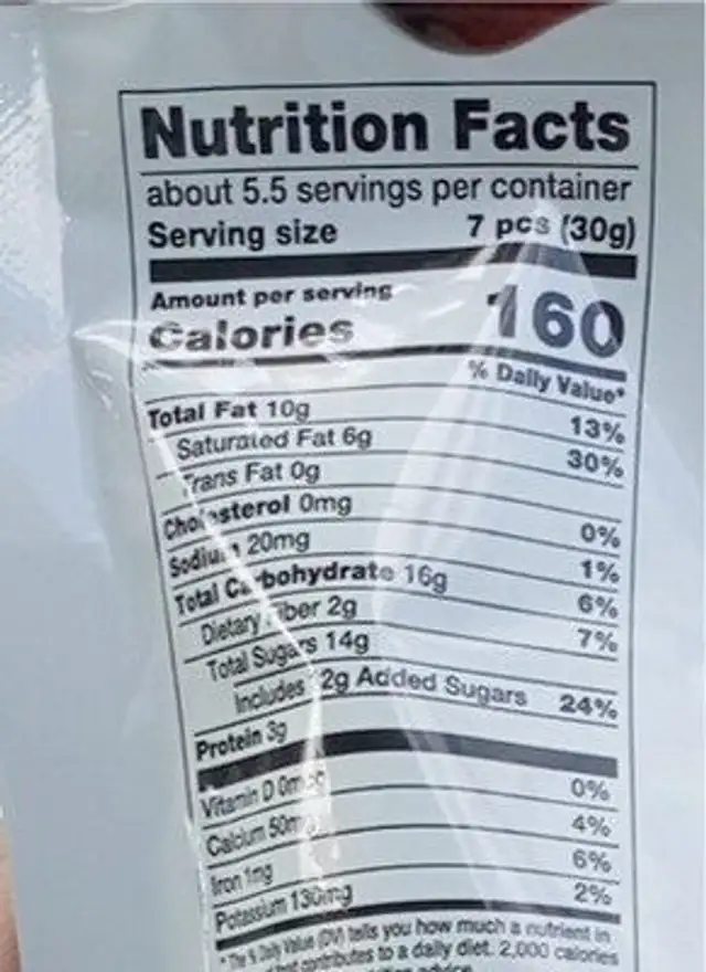 chocolate almonds nutrition facts table