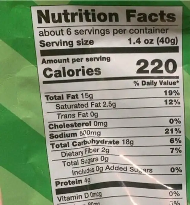 Garlic Seasame Snacks nutrition facts table
