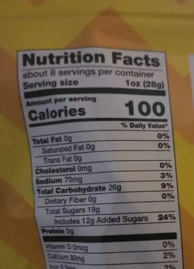 Kiwi dried and sweetened nutrition facts table