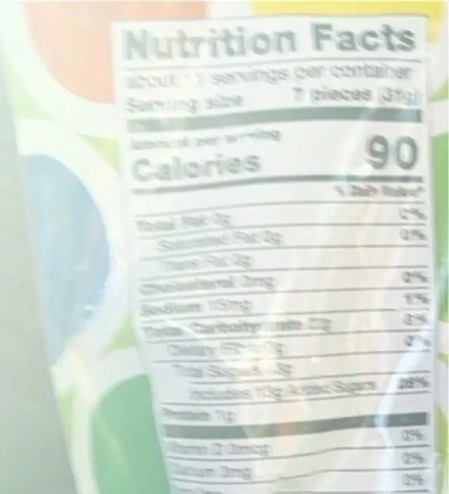 Gummy worms nutrition facts table