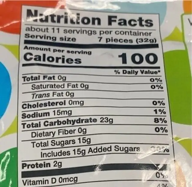 neon sour worms nutrition facts table