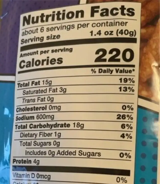Salted sesame sticks nutrition facts table