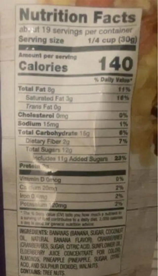 Grab Co. nutrition facts table