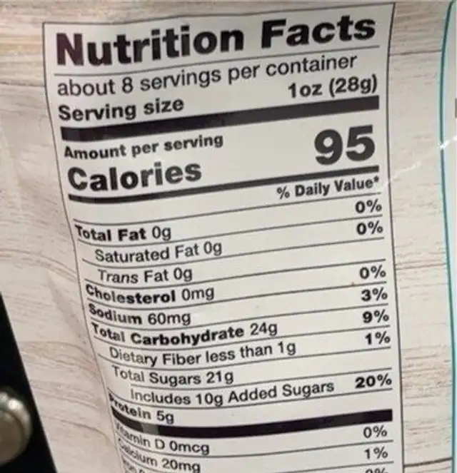 Premium Papaya Bites Dried nutrition facts table