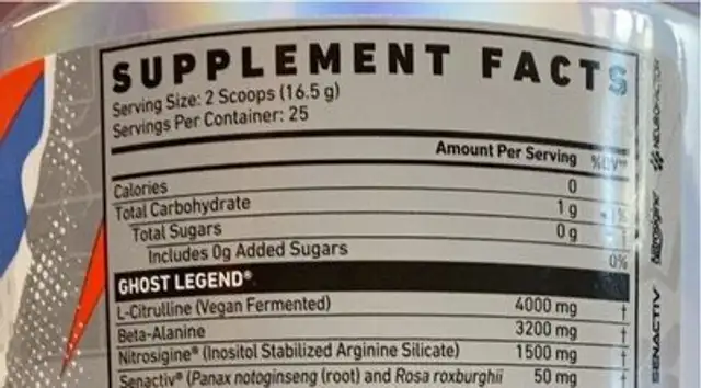 Legend Space Jam nutrition facts table