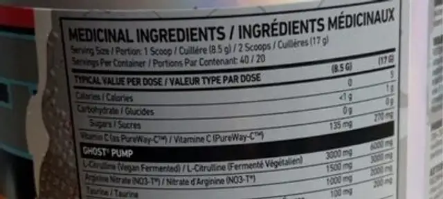 Ghost Peach Pump nutrition facts table