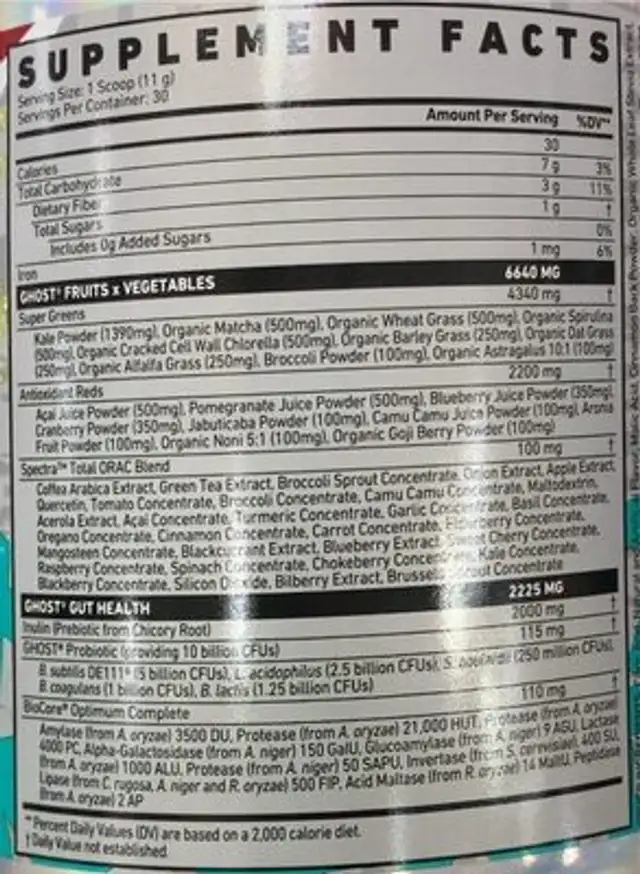 Ghost Greens Apple Cider nutrition facts table