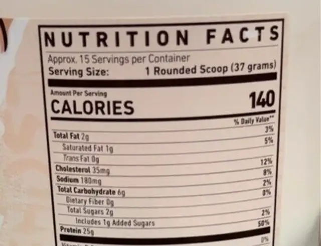 whey protein nutrition facts table