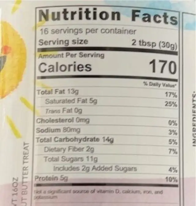 Cookies & Cream PB nutrition facts table