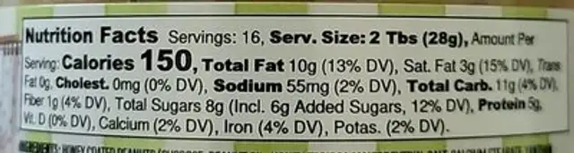 Carrot Cake Peanut Butter nutrition facts table