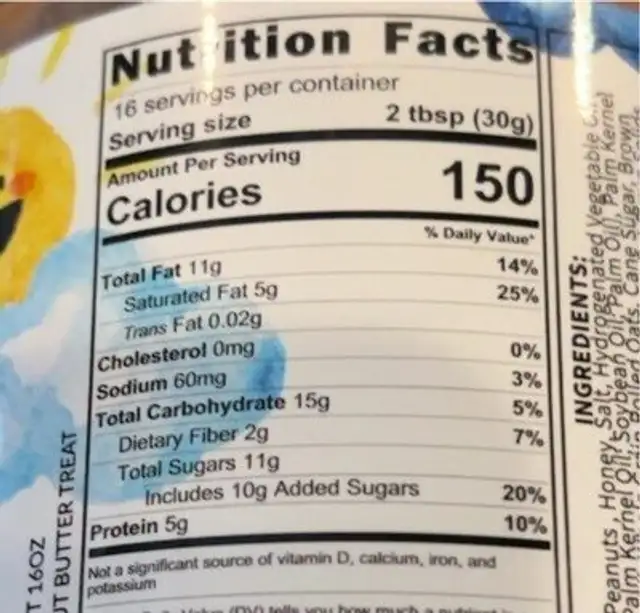 Crunchy Dragon nutrition facts table
