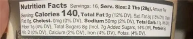 Nerdy nuts nutrition facts table