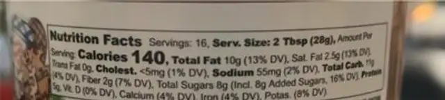 Caramel Toffee Brownie nutrition facts table