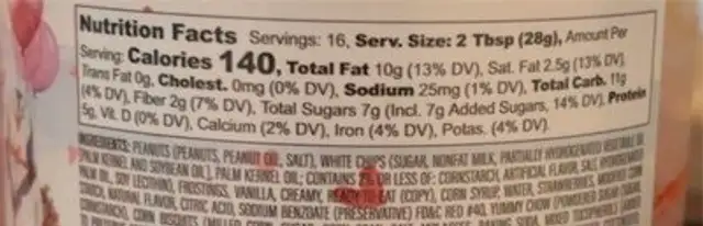 Nerdy Nuts Be My Galentine nutrition facts table