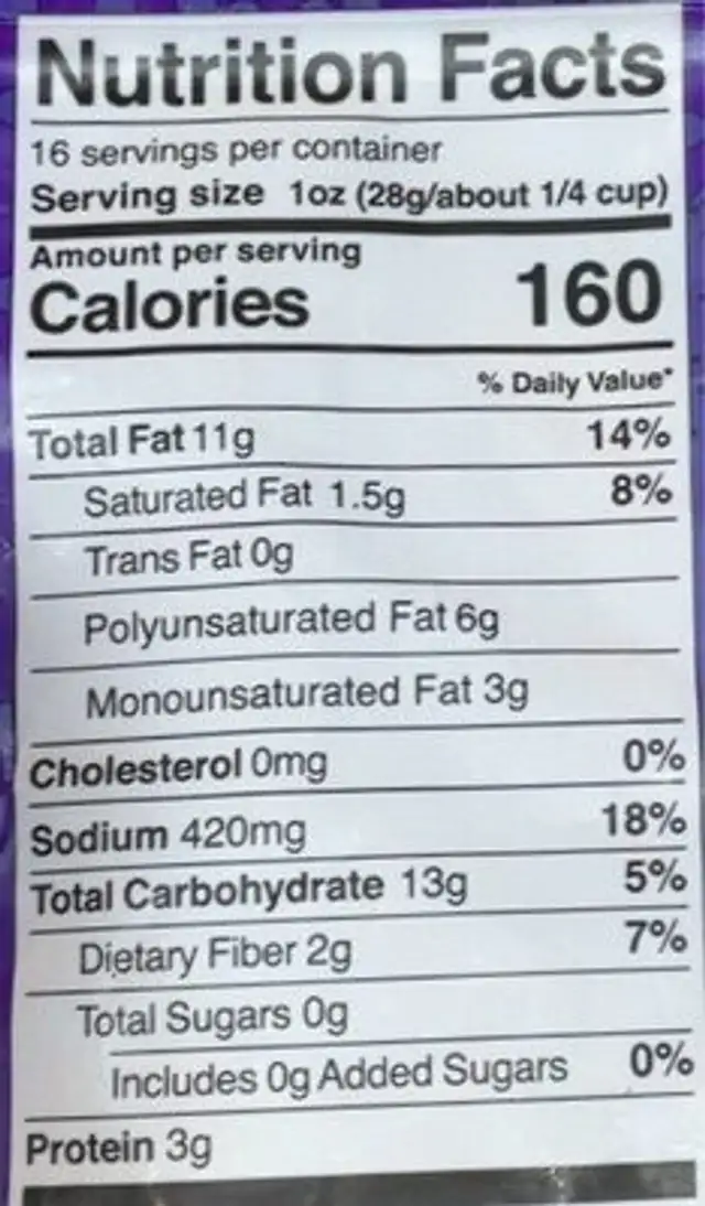 Sesame sticks nutrition facts table