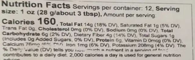 Whole Natural Almonds nutrition facts table