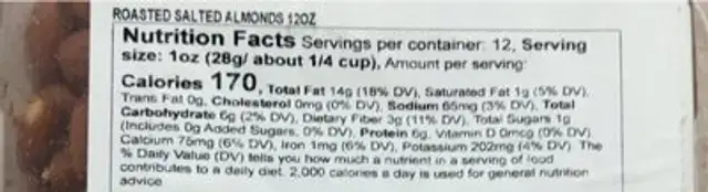 Roasted salted almonds nutrition facts table