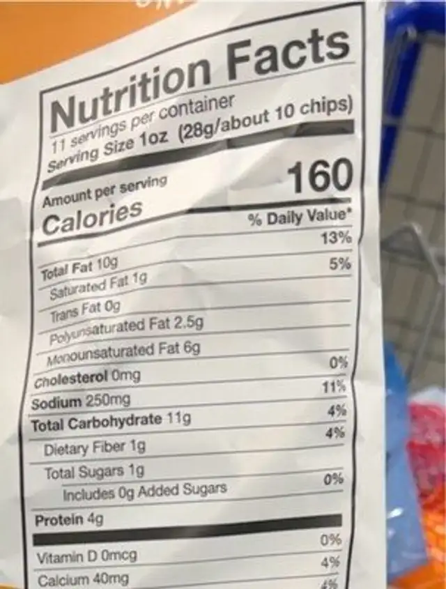 Nutchos Almond Flour Chips nutrition facts table