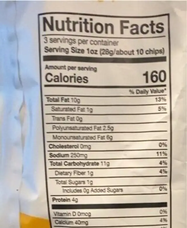 Almond flour chips nutrition facts table